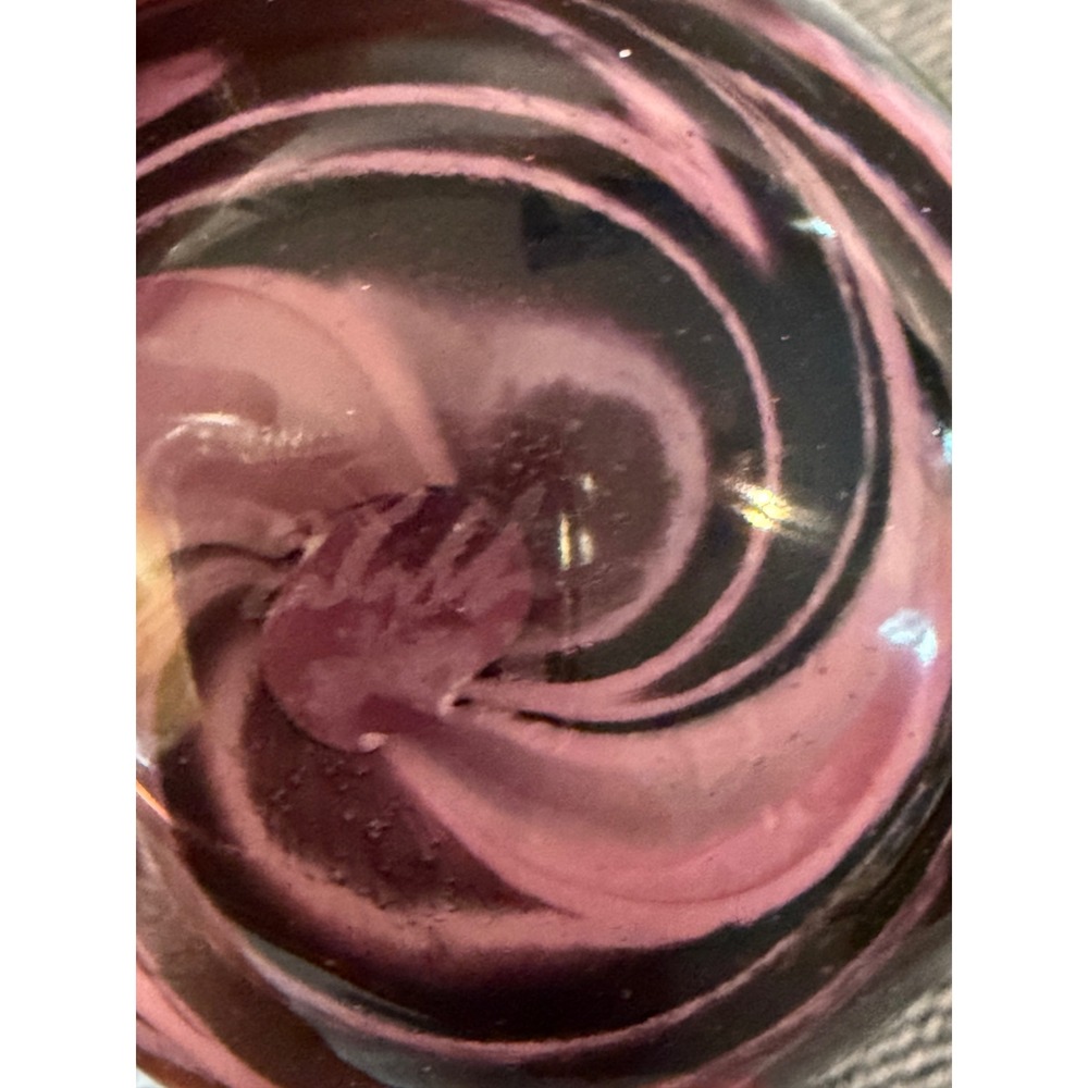 Signed Artist Handmade Art Glass Marble Pink Purple Black Swirl Dated 2003 1.73" - Picture 12 of 14